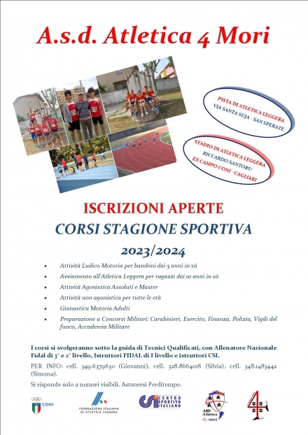Asd Atletica 4 Mori - Corsi Stagione Sportiva 2023/2024 - Asd Atletica 4 Mori