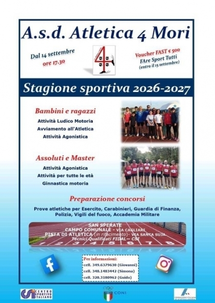 Stagione Sportiva 2026/2027 - Asd Atletica 4 Mori